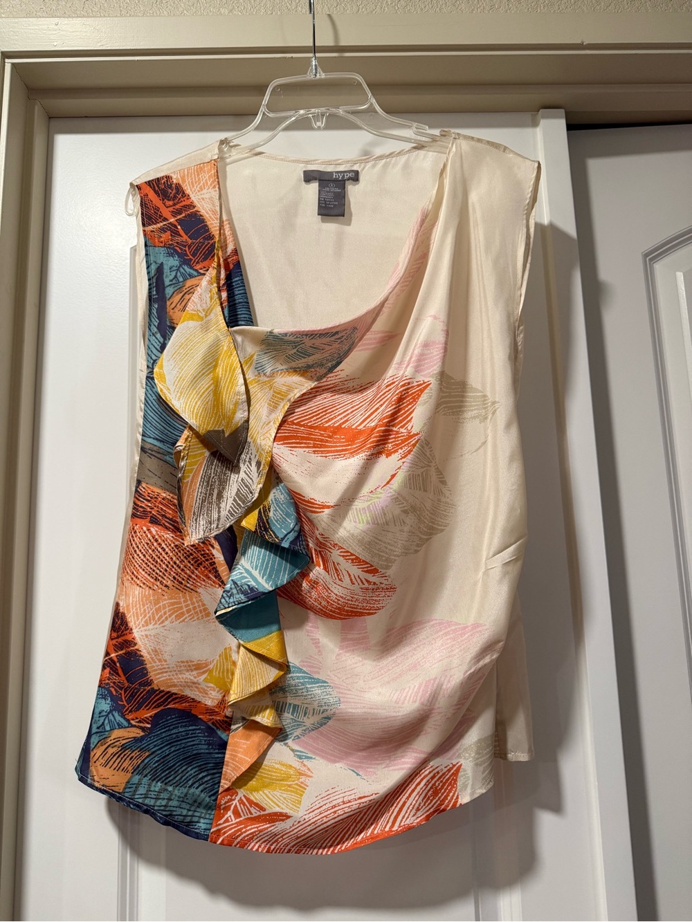 Anthropologie HYPE Peach Multi Floral Ruffle Sleeveless Blouse Size 4